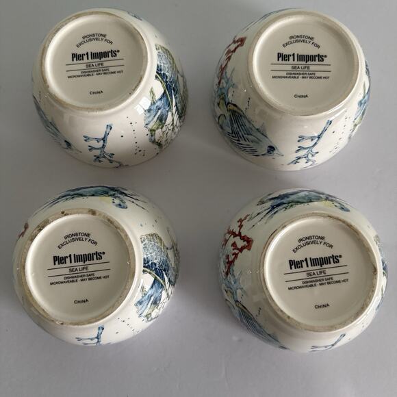 Pier 1 Imports Sea Life 4 Small Dipping Bowls 4-1/4” Ironstone READ - Picture 8 of 8
